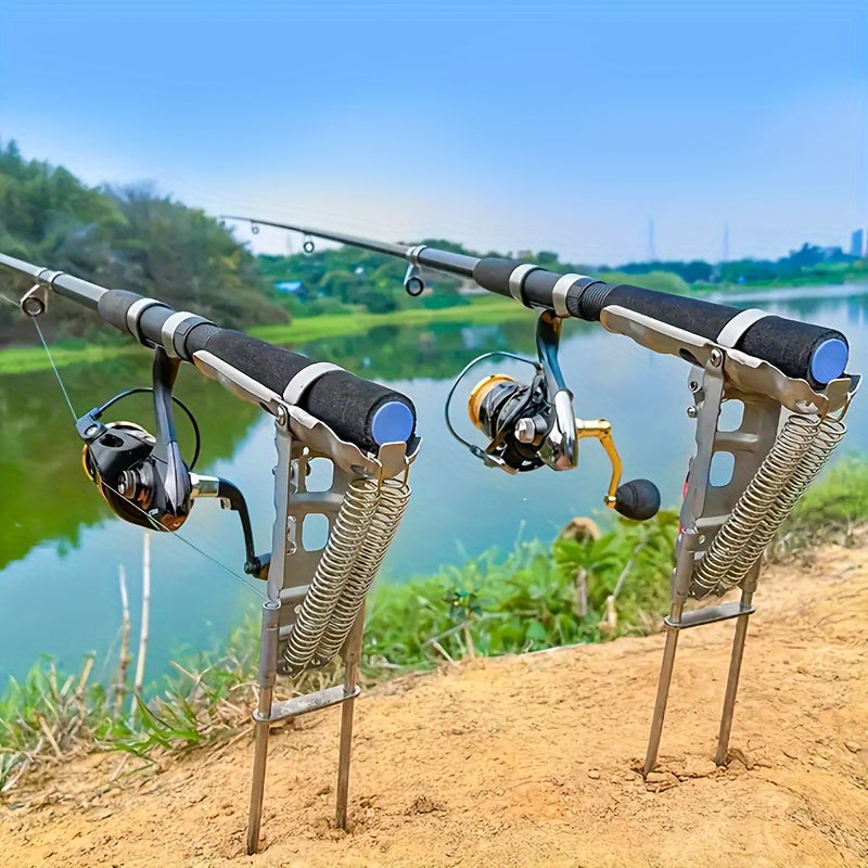 Stainless Steel Automatic Fishing Rod Holder with Dual Springs  High Sensitivity Ground Insert Design for Outdoor Angling