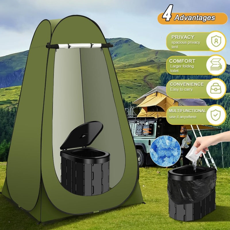 Portable Toilet Kit For Camping Pop Up Privacy Tent Camping Folding Toilet 12 Toilet Bags 12 Pack Liquid Waste Gel Washable Foldable For Travel RV Outdoor