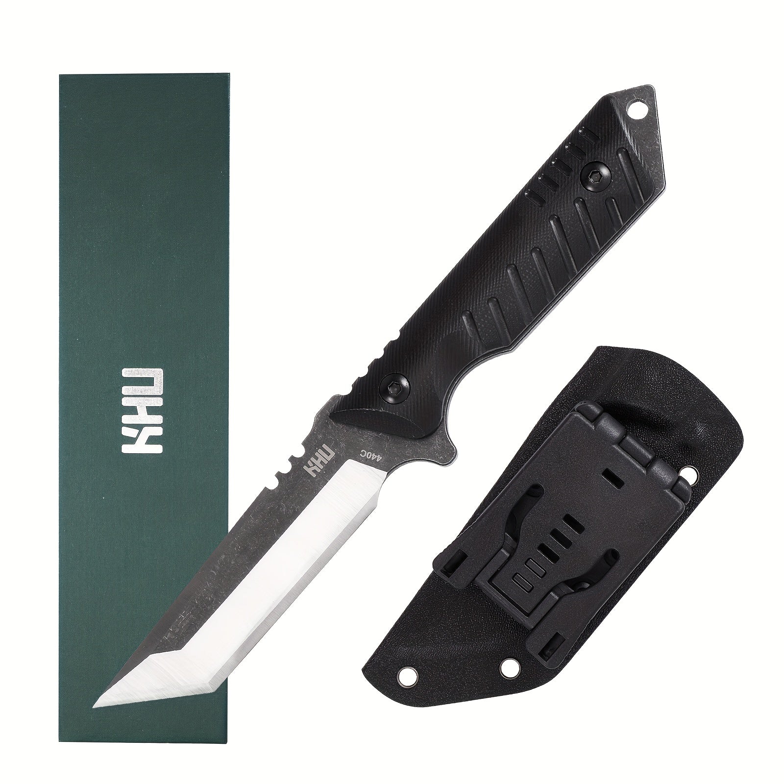 KHU Hunting Knife Survival Knife Fixed Blade Knife Tactical 440C Steel G10 Handle Outdoor Camping Accessories Camping Gear with Kydex Sheath  Fire Starter  01A